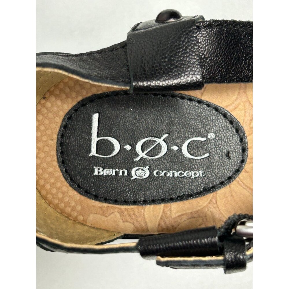 Born Concepts Women's Leather Studded Ankle Strap Wedge Sandals in Black - Sz 9 - Picture 7 of 10